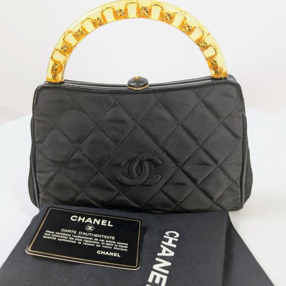 Chanel Vintage Black Quilted Satin Frame Top Handle Bag - Picture 2 of 16